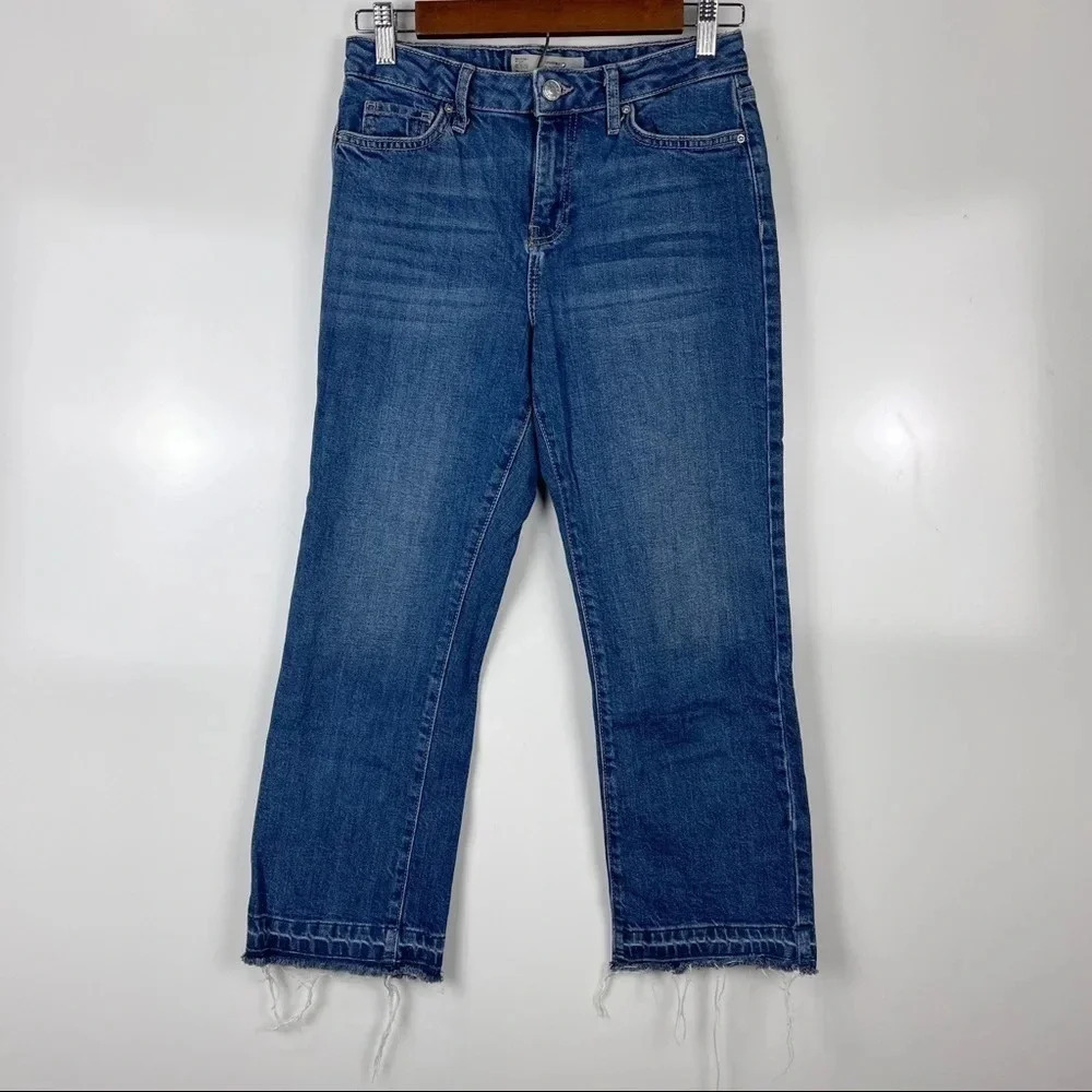 Topshop Moto Dree Raw Frayed Hem Crop Straight Leg Jeans Size 26
